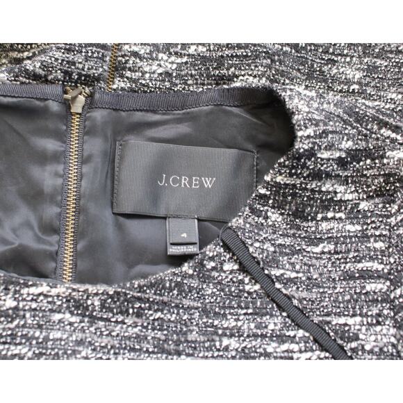 J Crew Black Gray White Mixed Tweed Panel Fit and Flare Flounce Dress Size 4 - Picture 3 of 7